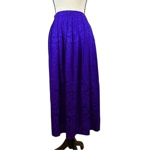 Vintage Purple Silk Floral Jacquard Midi Skirt | Size 12